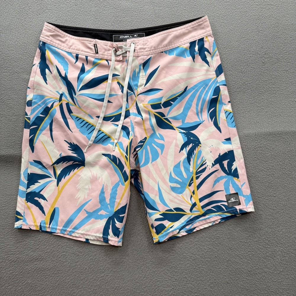 O'Neill Hyperfreak Board Shorts Mens 31 Pink Tropical Leaf Swim Trunks Beach